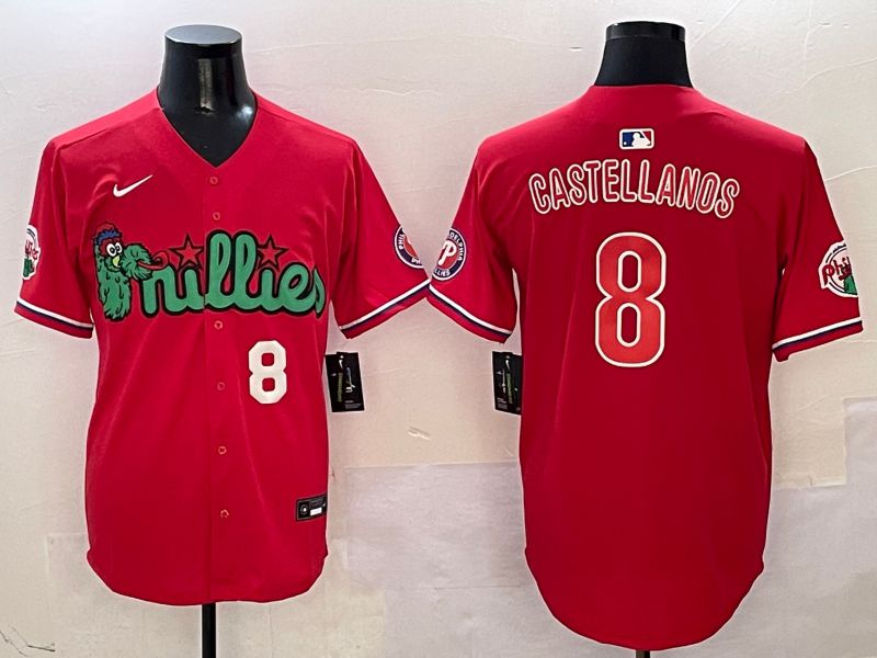 Men Philadelphia Phillies #8 Castellanos Red three generations Joint Name 2025 Nike MLB Jersey style 3->philadelphia phillies->MLB Jersey